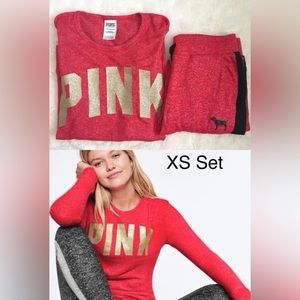Red Victoria Secret PINK Sleep Shirt & Pant Set